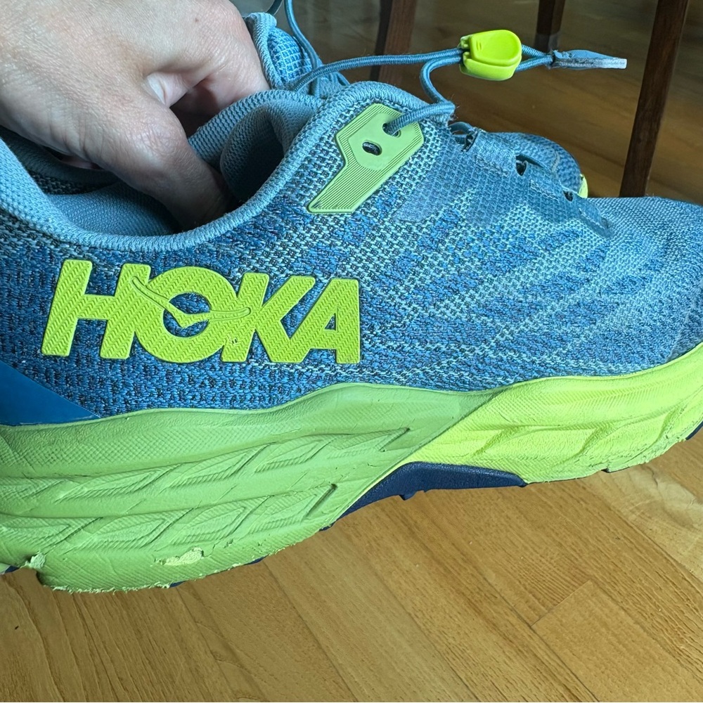Hoka Men's Blue and Lime Green Running Sneakers - Picture 5 of 12